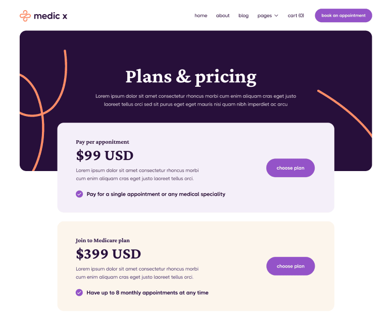 Medic X - Plans Main Page - Healthcare Webflow Template