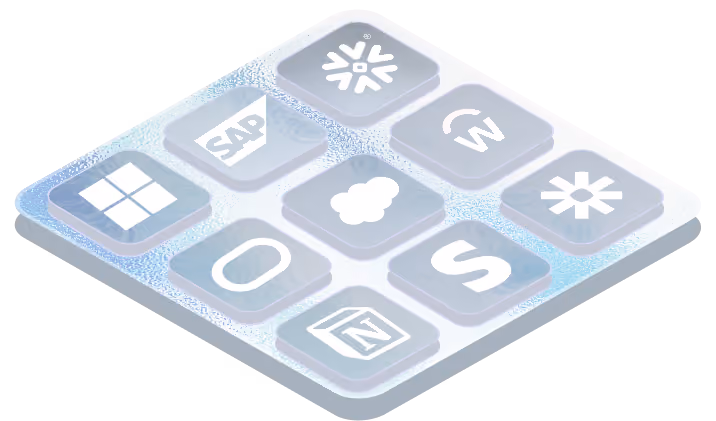 Business application icons on a connected technology platform