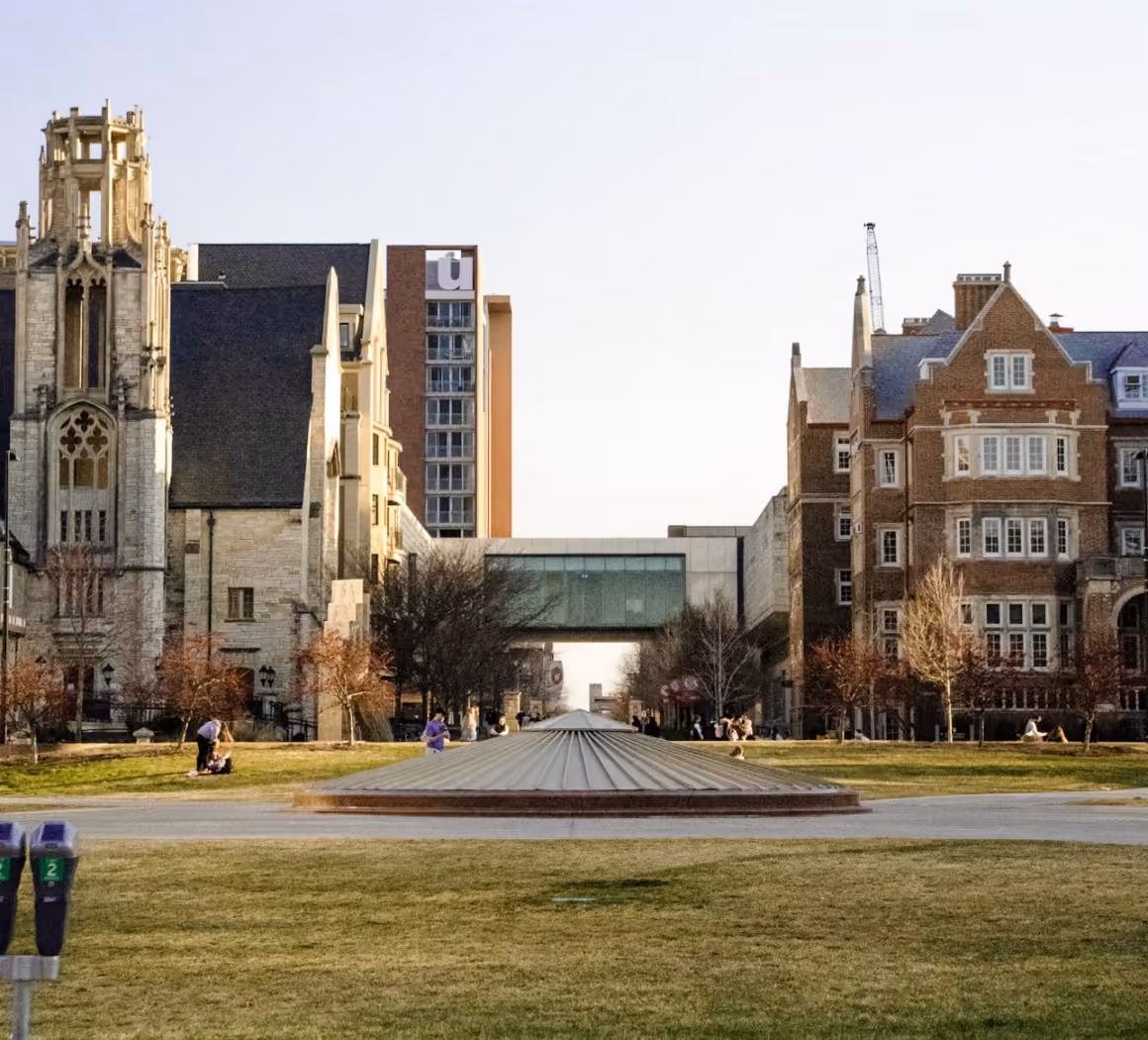 Library Mall on the UW-Madison campus, with its fountain and campus buildings, a short walk from Buckner