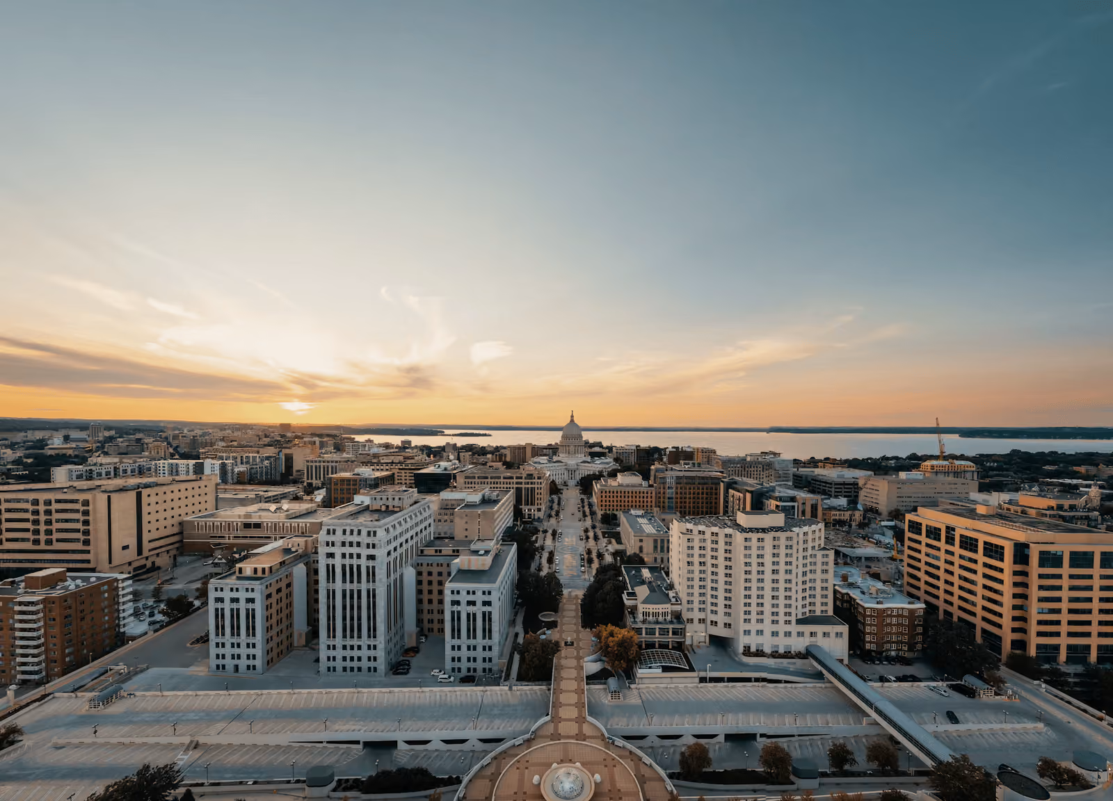 Madison skyline at sunset