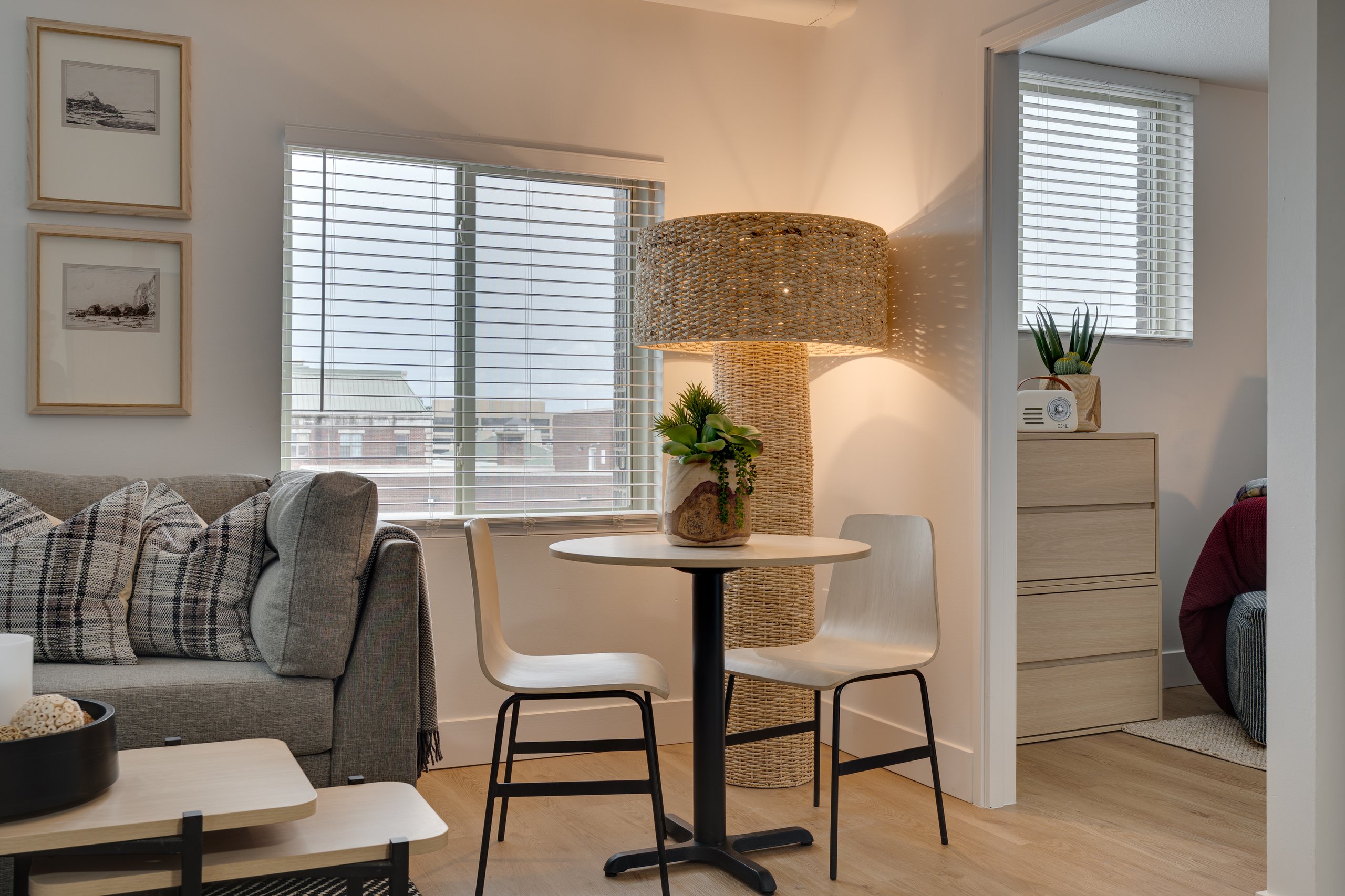 Dining nook with window in a furnished Buckner student apartment, Madison, WI