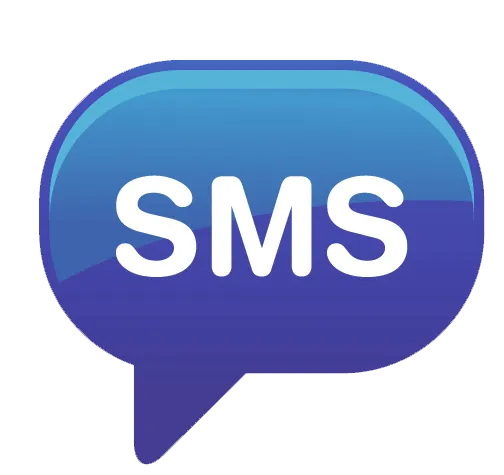 Blue speech bubble icon with the letters SMS