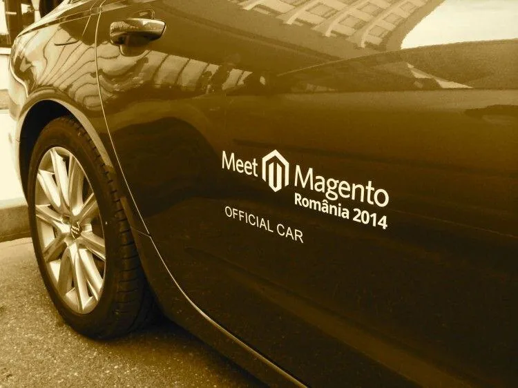 Car door with the lettering Meet Magento România 2014 Official Car