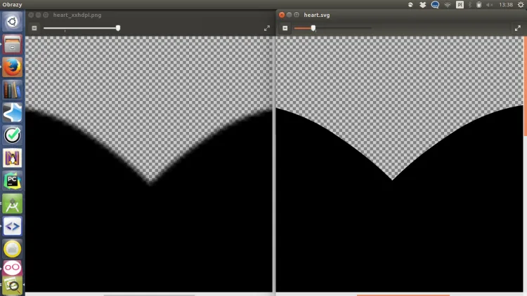 Side by side zoom of a heart icon, blurry PNG on the left and sharp SVG on the right