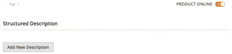 Empty Structured Description tab in Magento admin with only an "Add New Description" button