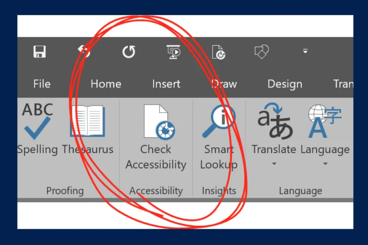 Microsoft word screenshot accessibility check button toolbar