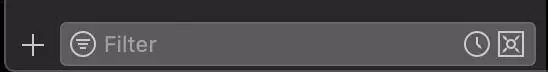 Filter field at the bottom of the Xcode project navigator, with the clock and source control buttons on the right
