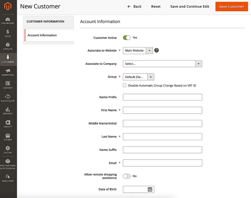 Adding new customer view in magento dashboard