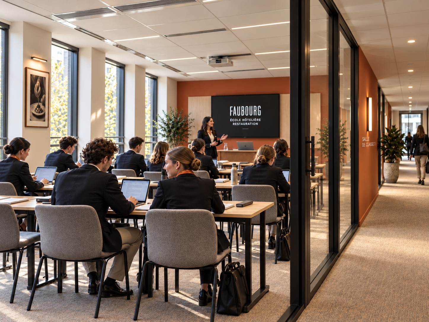 Une étudiante présente son projet devant la classe