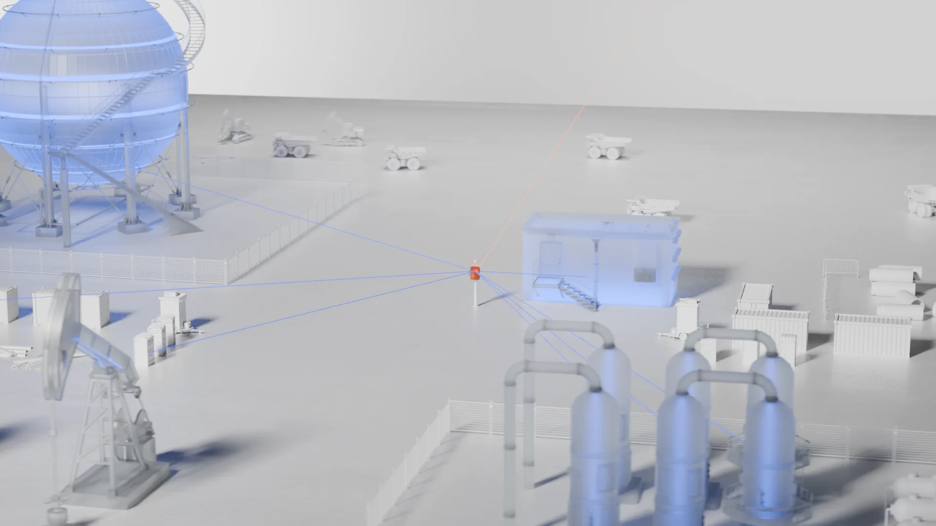 Industrial site render with the AcuEdge Gateway linking equipment wirelessly