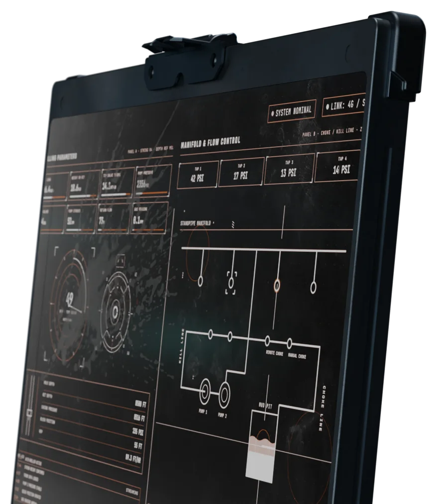 Close-up of the RoughBook display showing an HMI dashboard