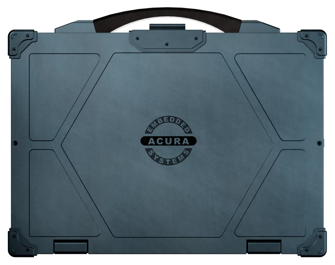 RoughBook lid with the Acura Embedded Systems emblem