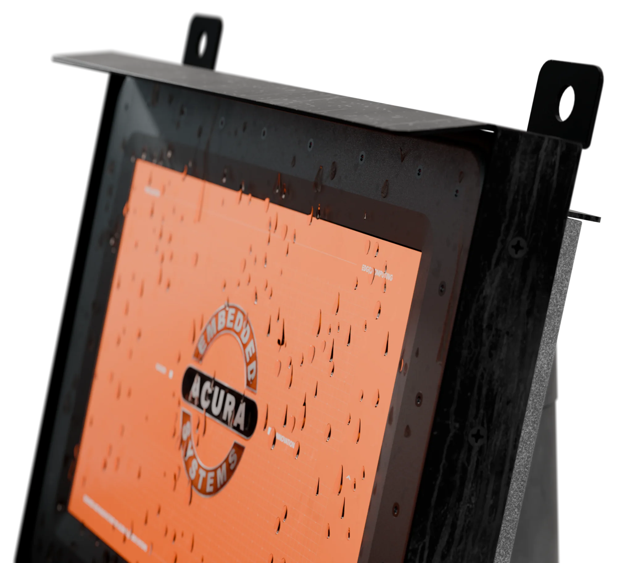 RNK Bastion screen beaded with water, on its mounting bracket