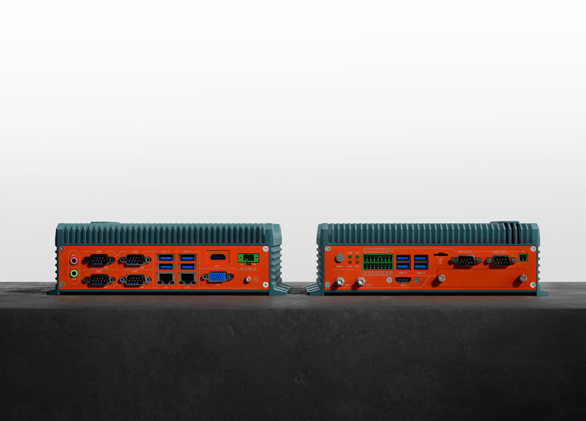 PowerBrick GTG2 front I/O with serial, LAN, USB, GPIO and power connectors