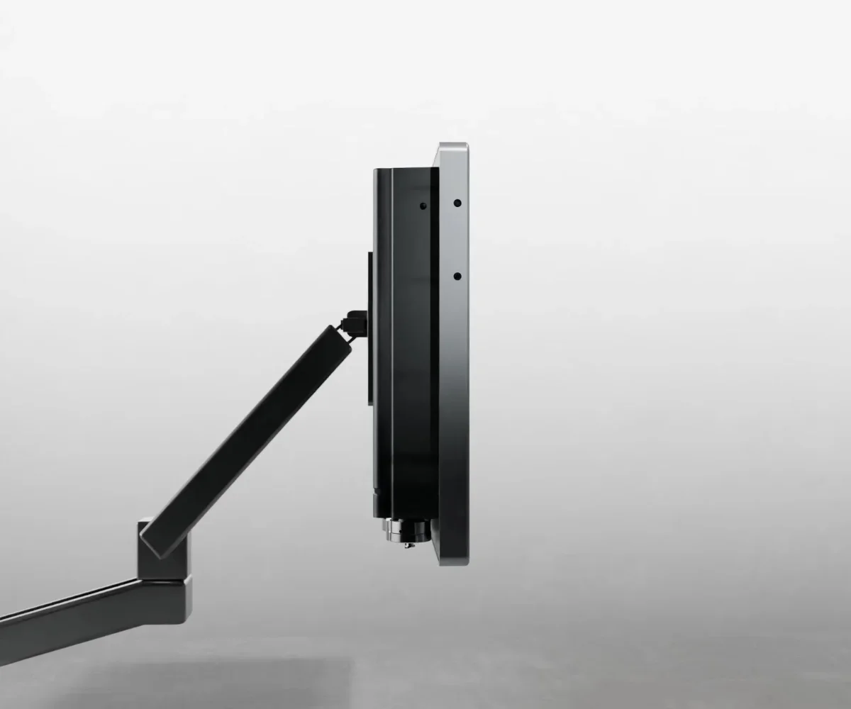 RoughNeck panel PC on an articulating arm mount, side profile