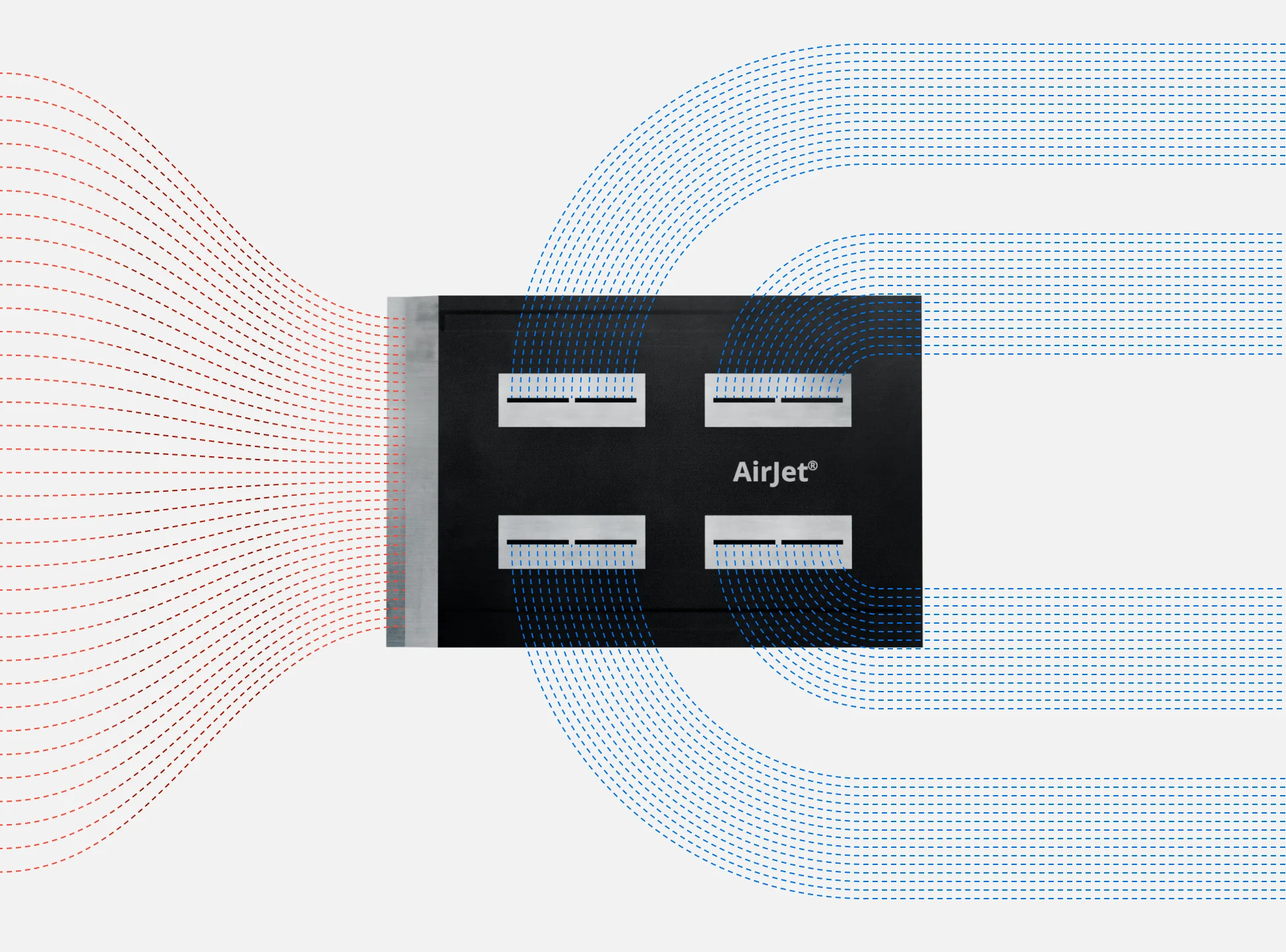 AirJet solid-state cooling module drawing cool air in and pushing warm air out