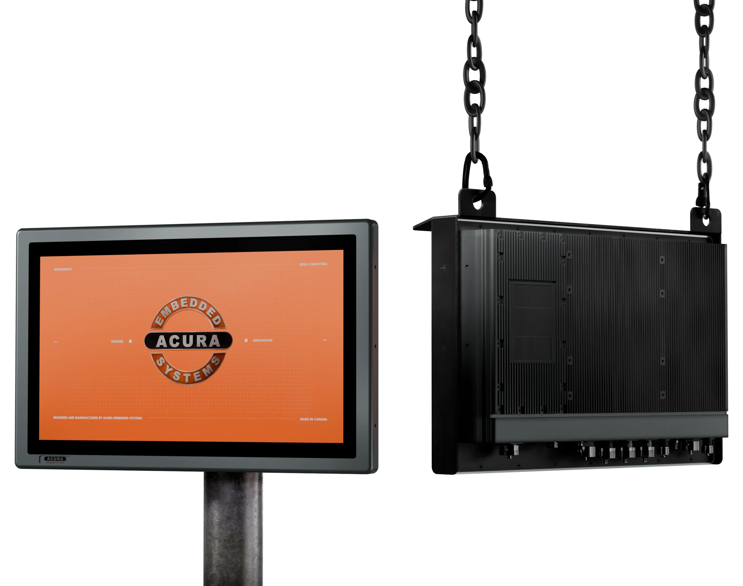 RoughNeck 22-inch, front and back, on a pole mount and chain mount
