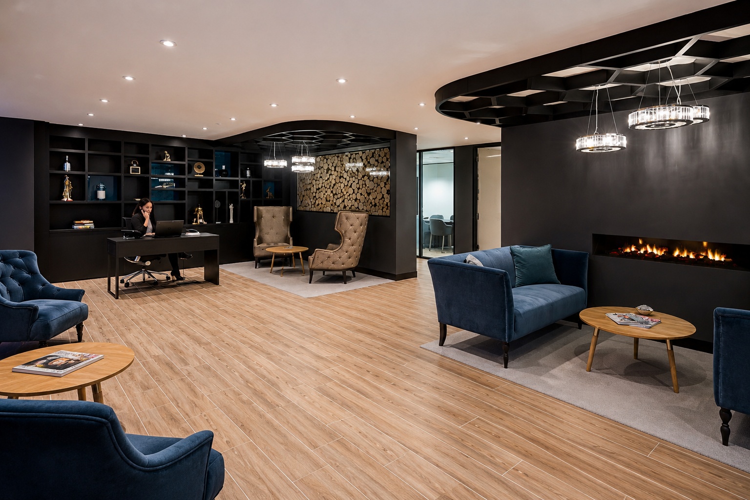 An Aldgate serviced-office project with lounge reception, boardroom, kitchen breakout and upgraded lift-lobby experience.