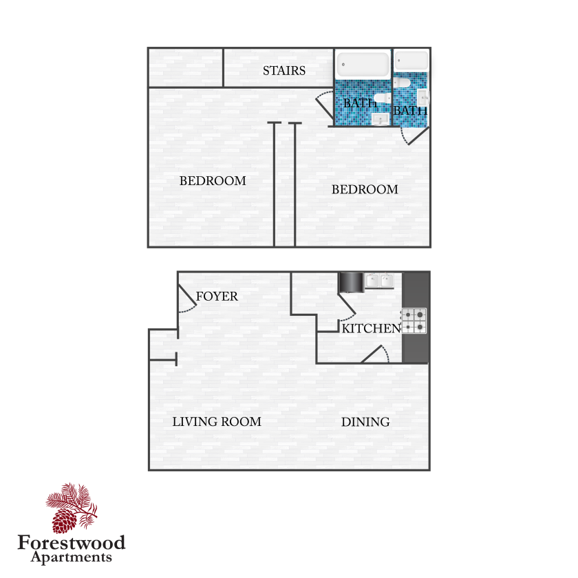 2 bed 2 bath townhouse floor plan