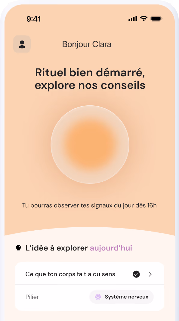 Écran d'accueil de l'app Solence : le rituel du jour et l'idée à explorer