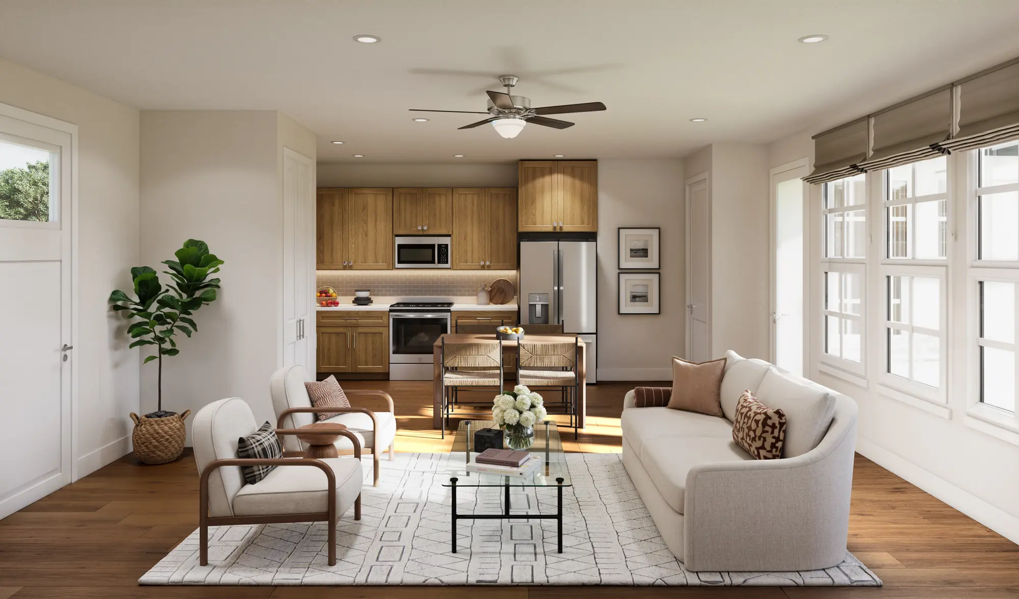 Open living and dining area