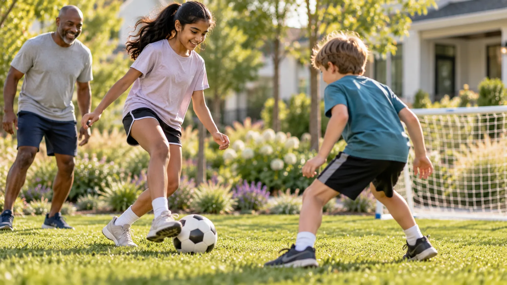 Kids playing soccer on the neighborhood field