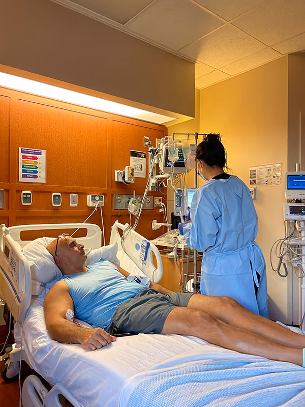 Patient receiving an IV in the hospital