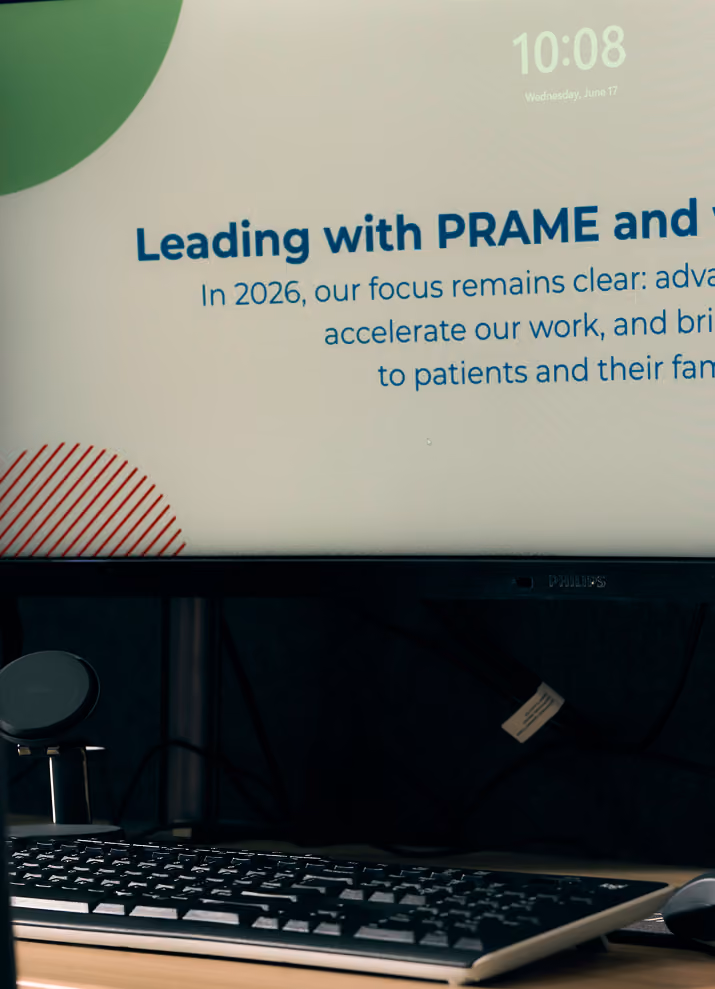 Leading with PRAME slide presentation on a screen