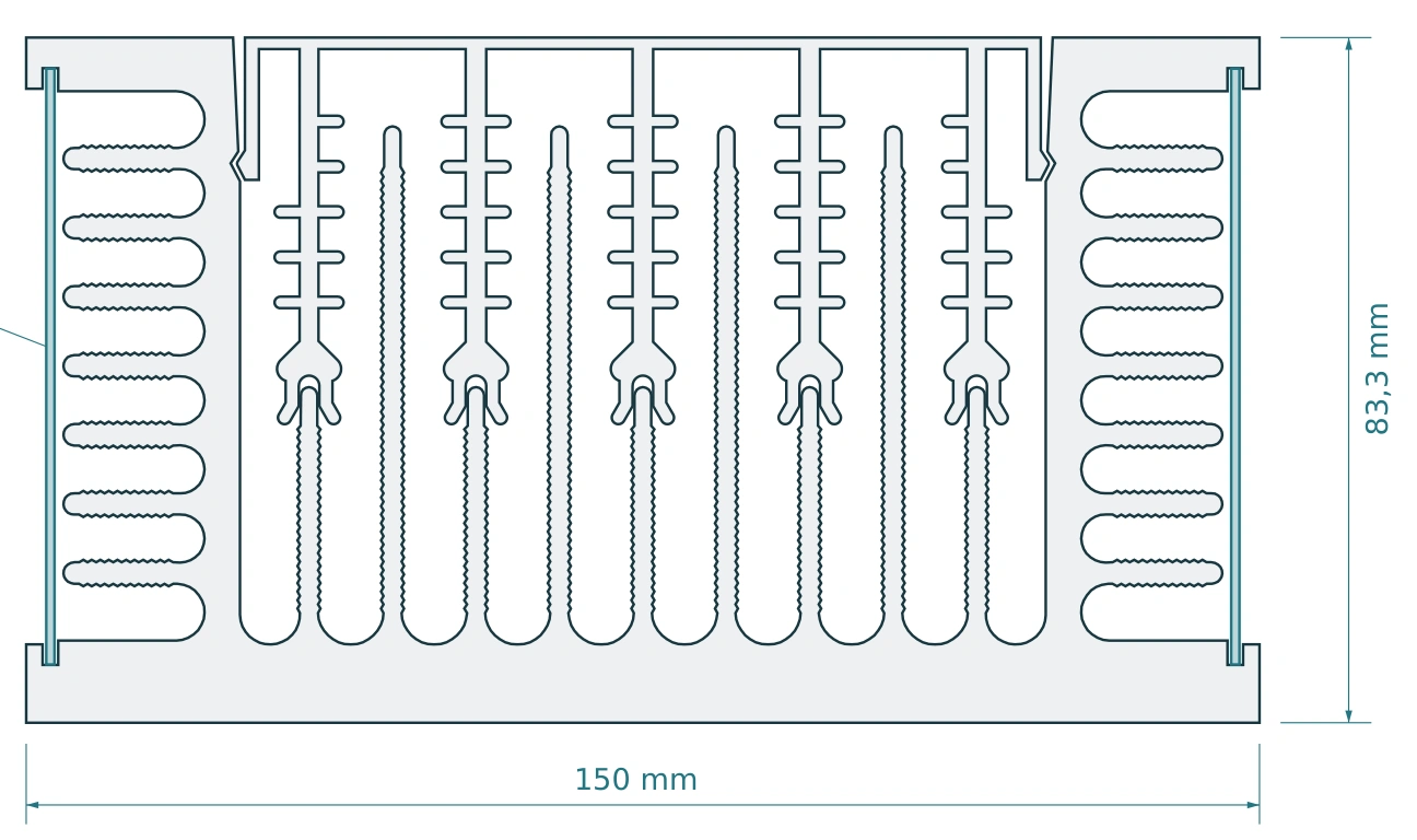 Cross-section with 1 mm side plates