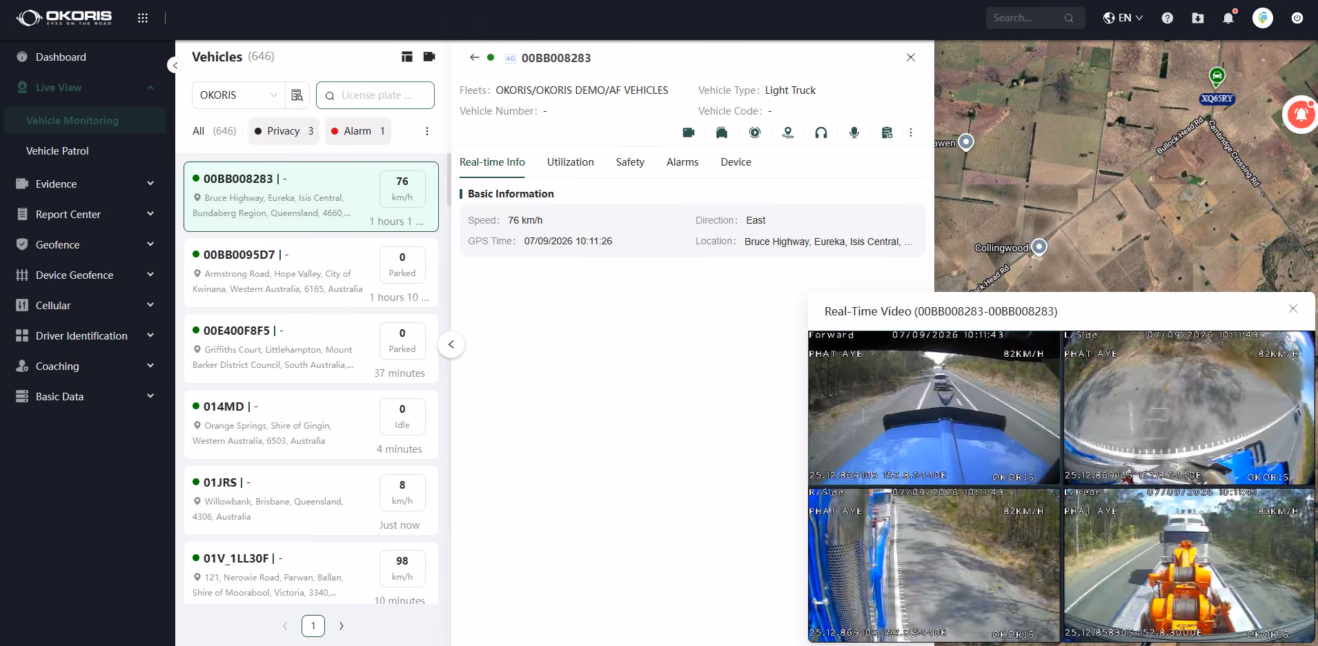 Fleet utilisation data on the OKORIS dashboard