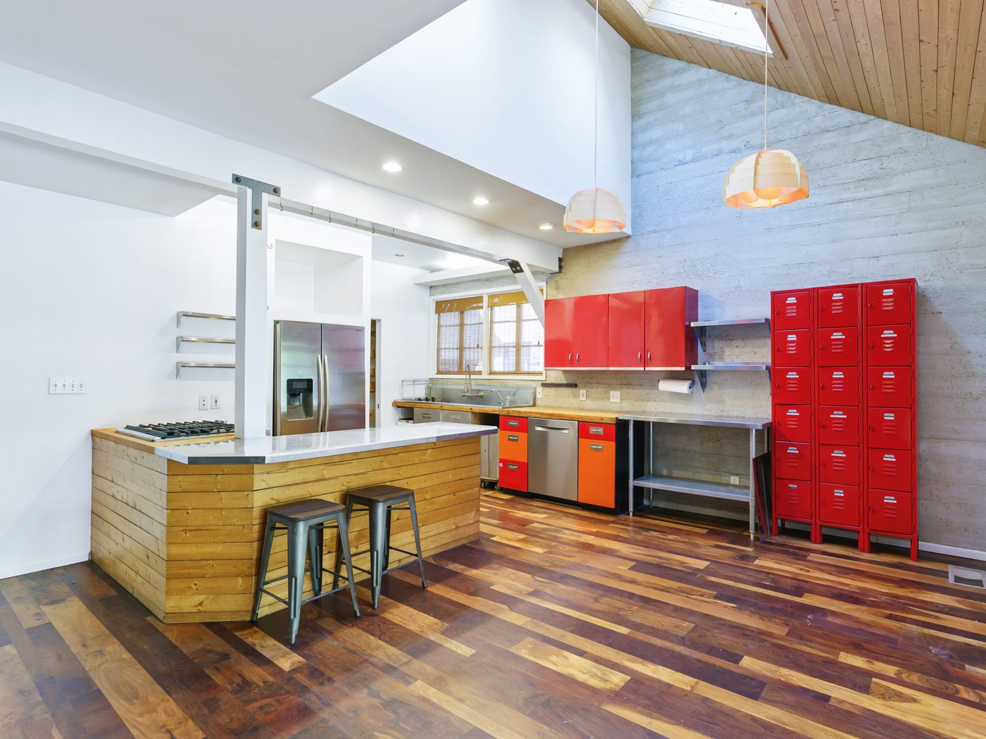 The same Los Feliz kitchen after prep, counters clear and floors open
