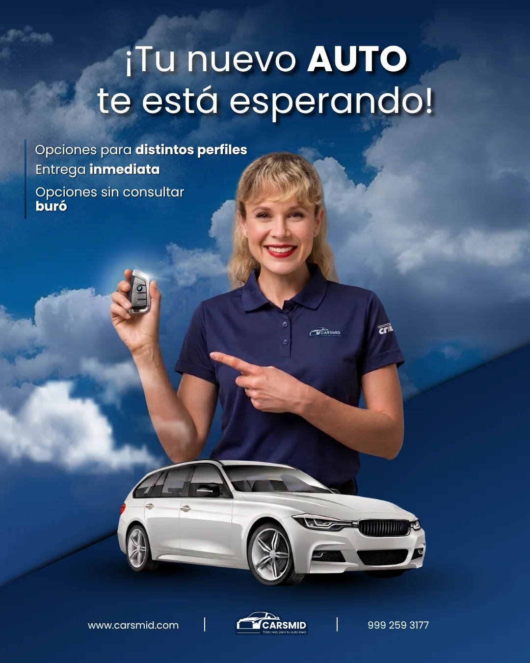 Asesora de CARSMID con las llaves de un auto: «¡Tu nuevo auto te está esperando!»