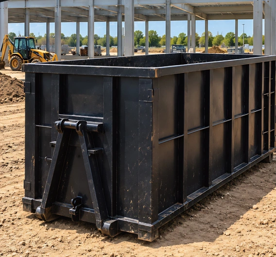 Roll-off dumpster beside an active construction project