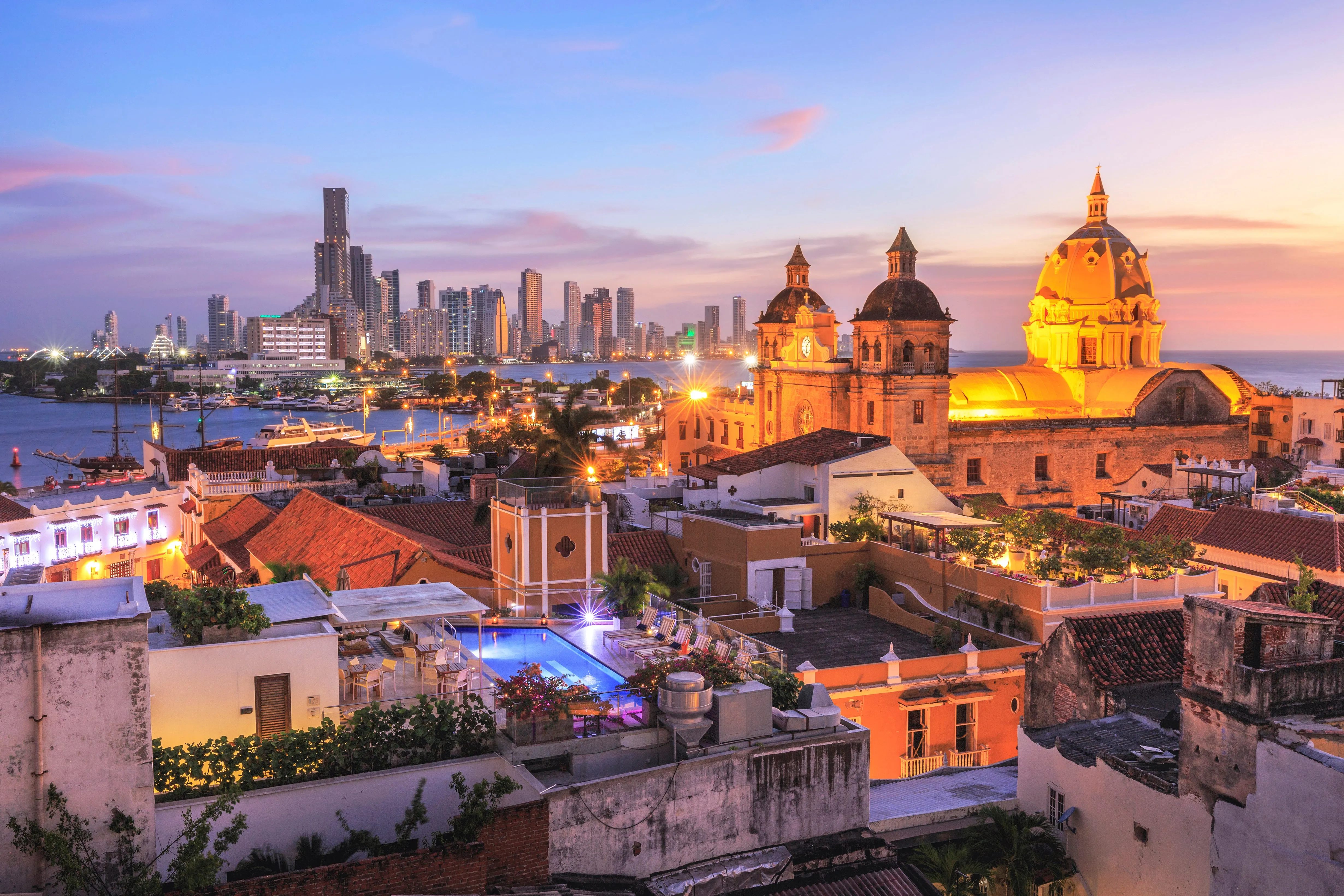 Cartagena's historic rooftops and domes at sunset