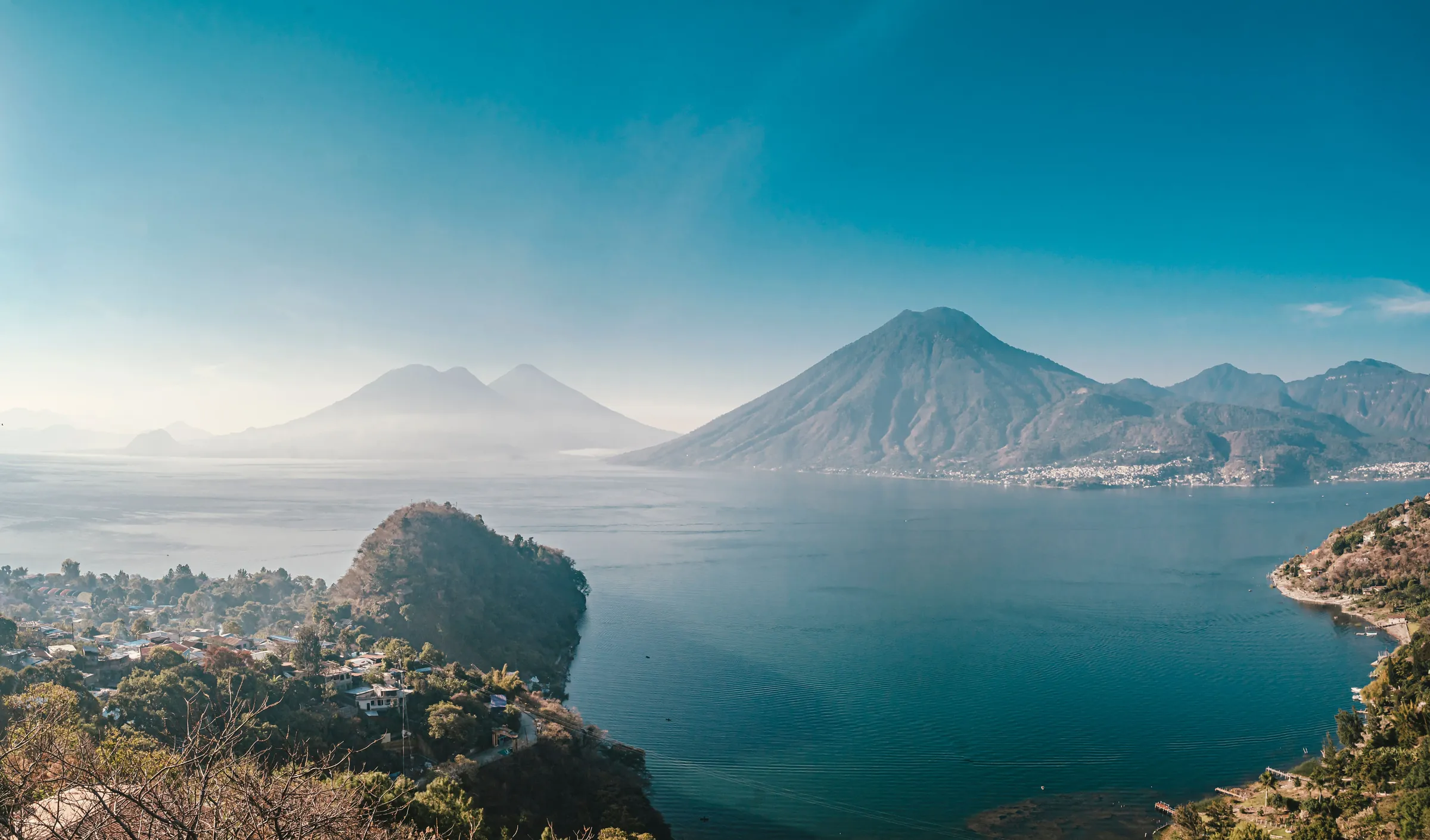 Lake Atitlan and surrounding mountains in haze