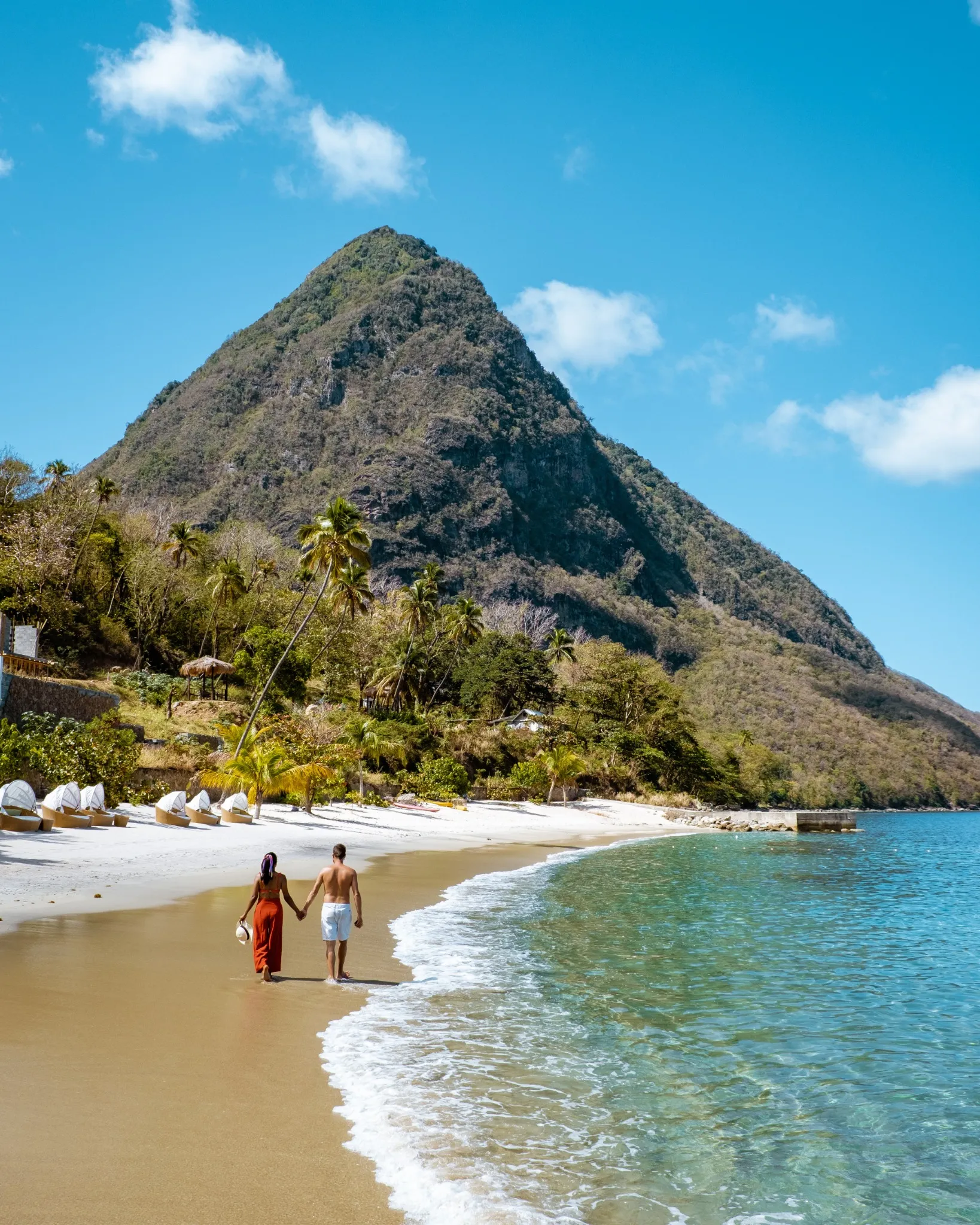 Couple overlooking the Pitons in St. Lucia.
