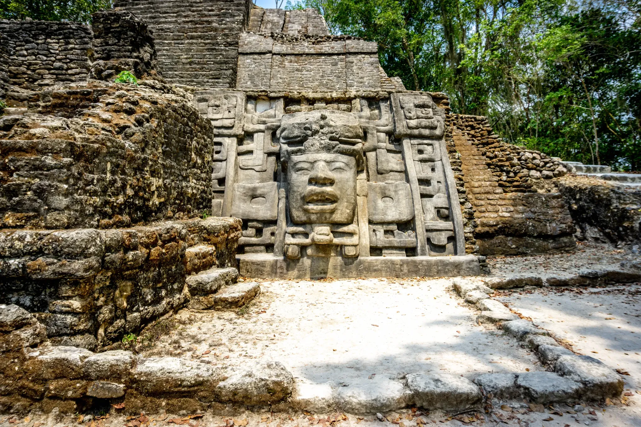 Mask Temple at the Lamanai Maya site, Belize