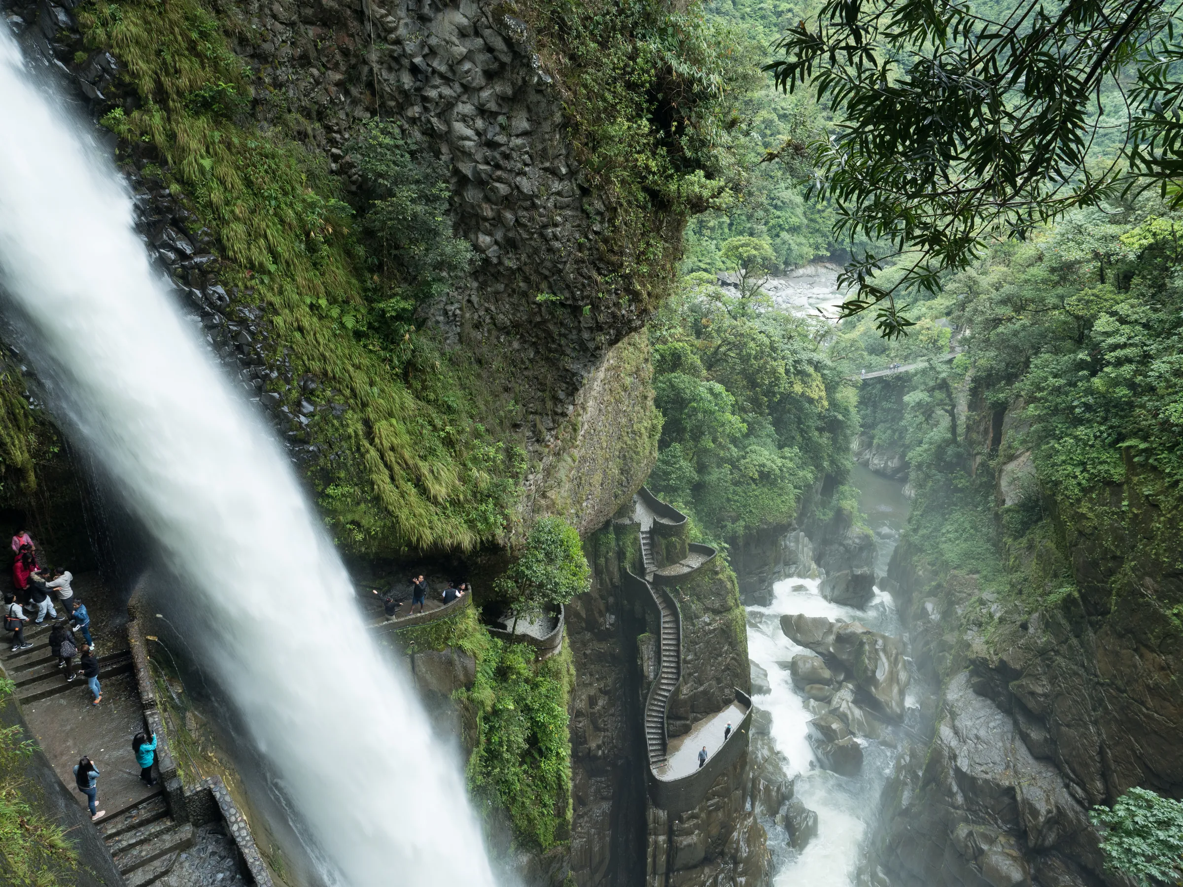 Pailon del Diablo waterfall dropping through a steep gorge near Banos