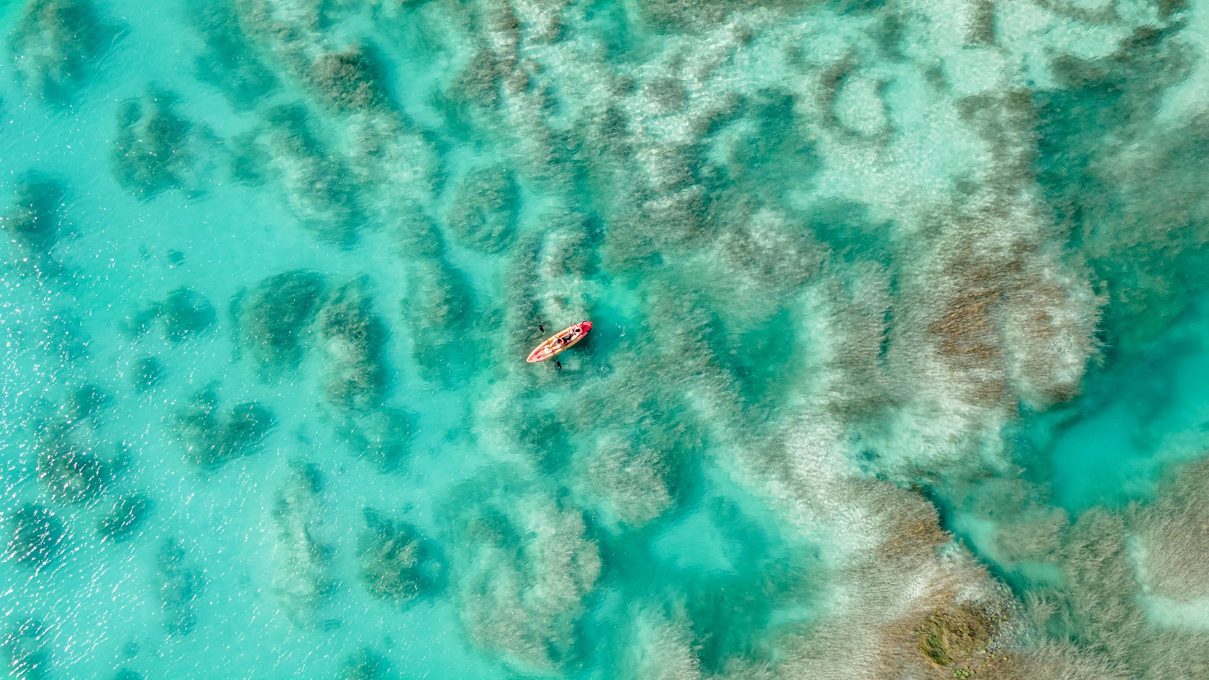 Aerial view of Bacalar Lagoon in Mexico
