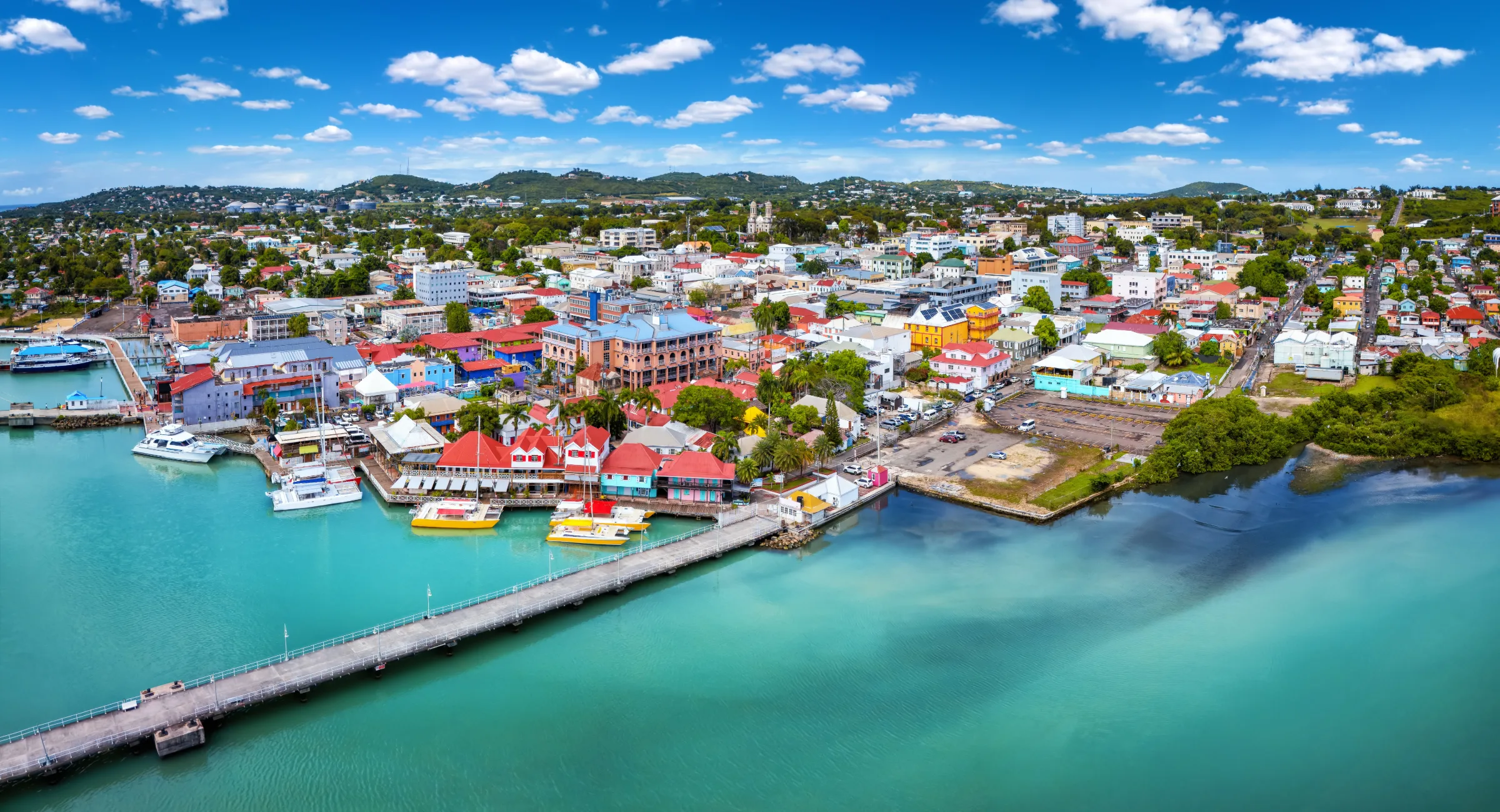 Aerial view of St. John's, the capital of Antigua and Barbuda