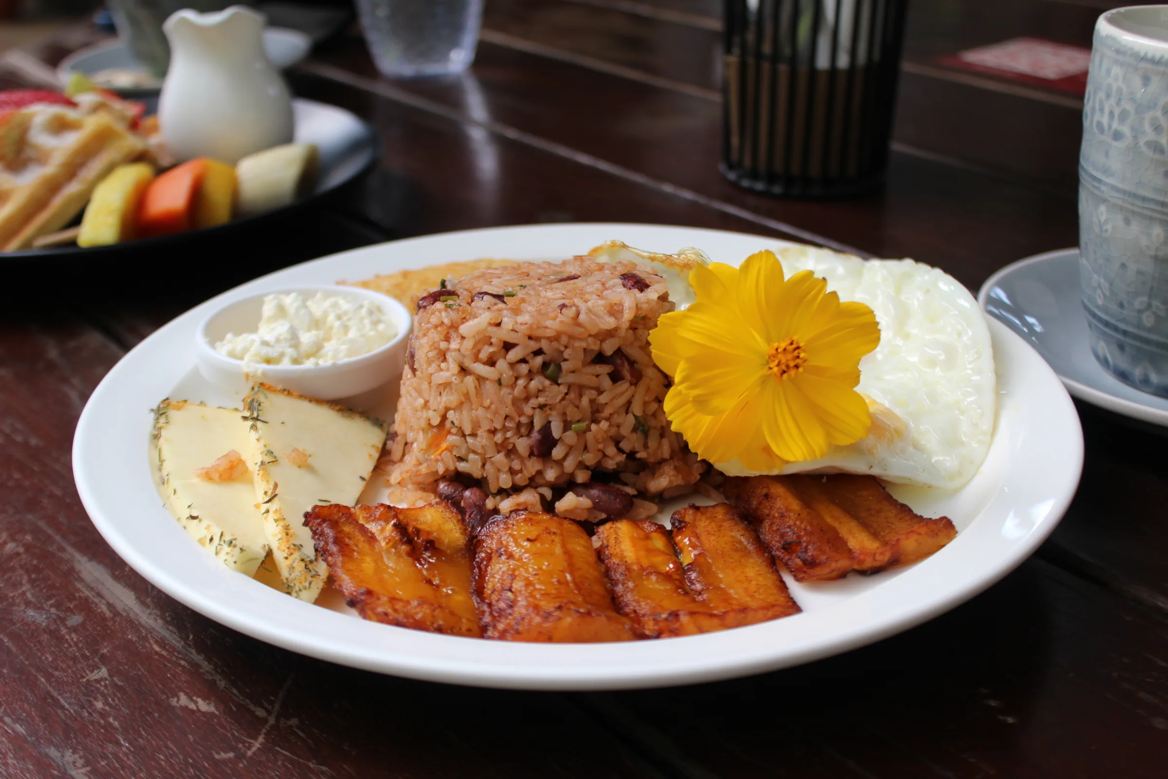 A Costa Rican gallo pinto breakfast in Monteverde