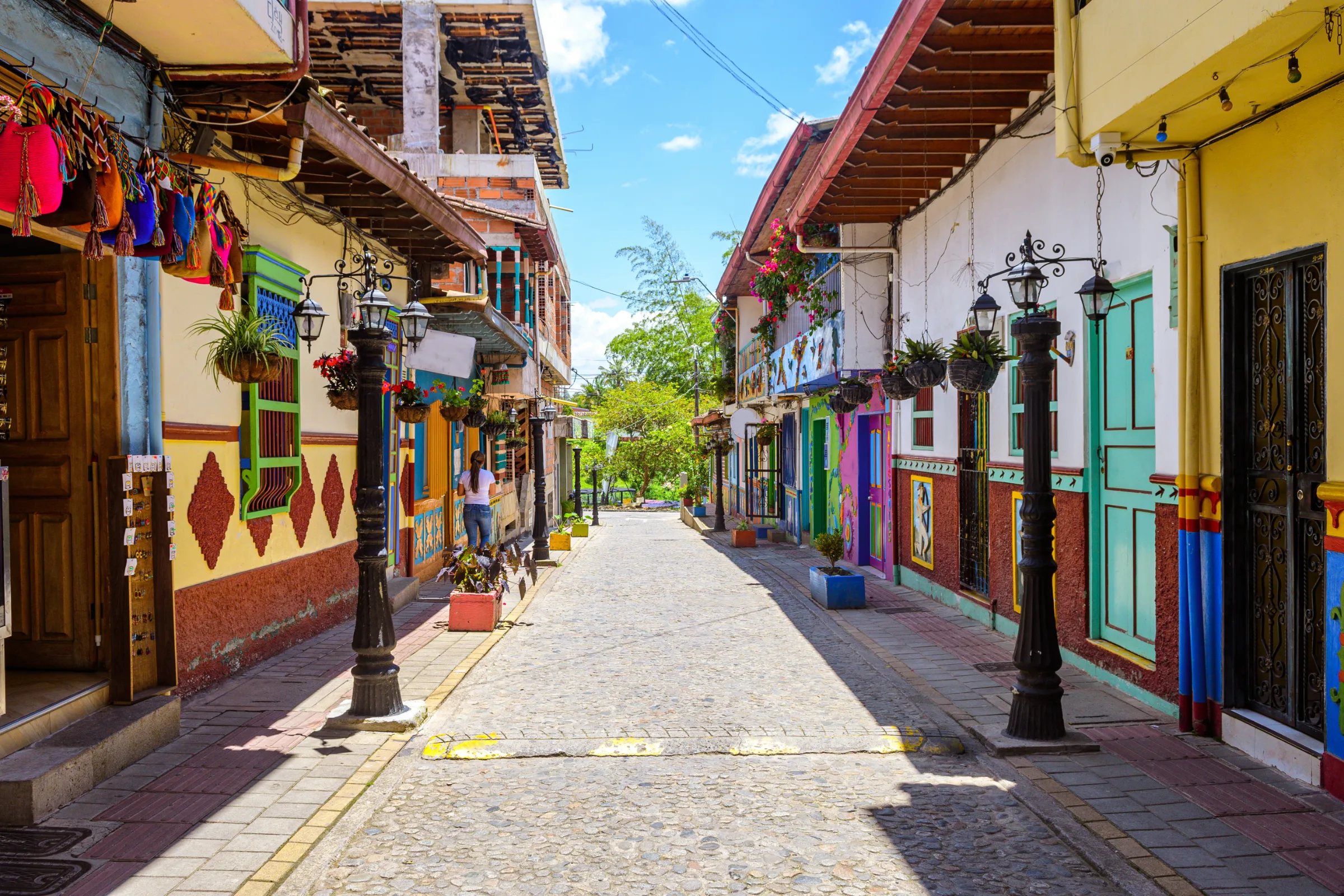 A colorful street in the colonial town of Guatapé, Colombia