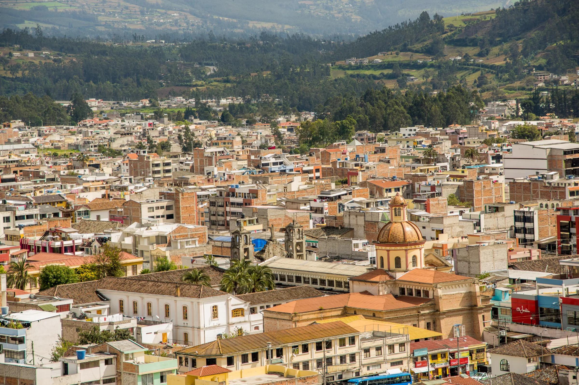 Panoramic view of Otavalo in the Ecuadorian Andes