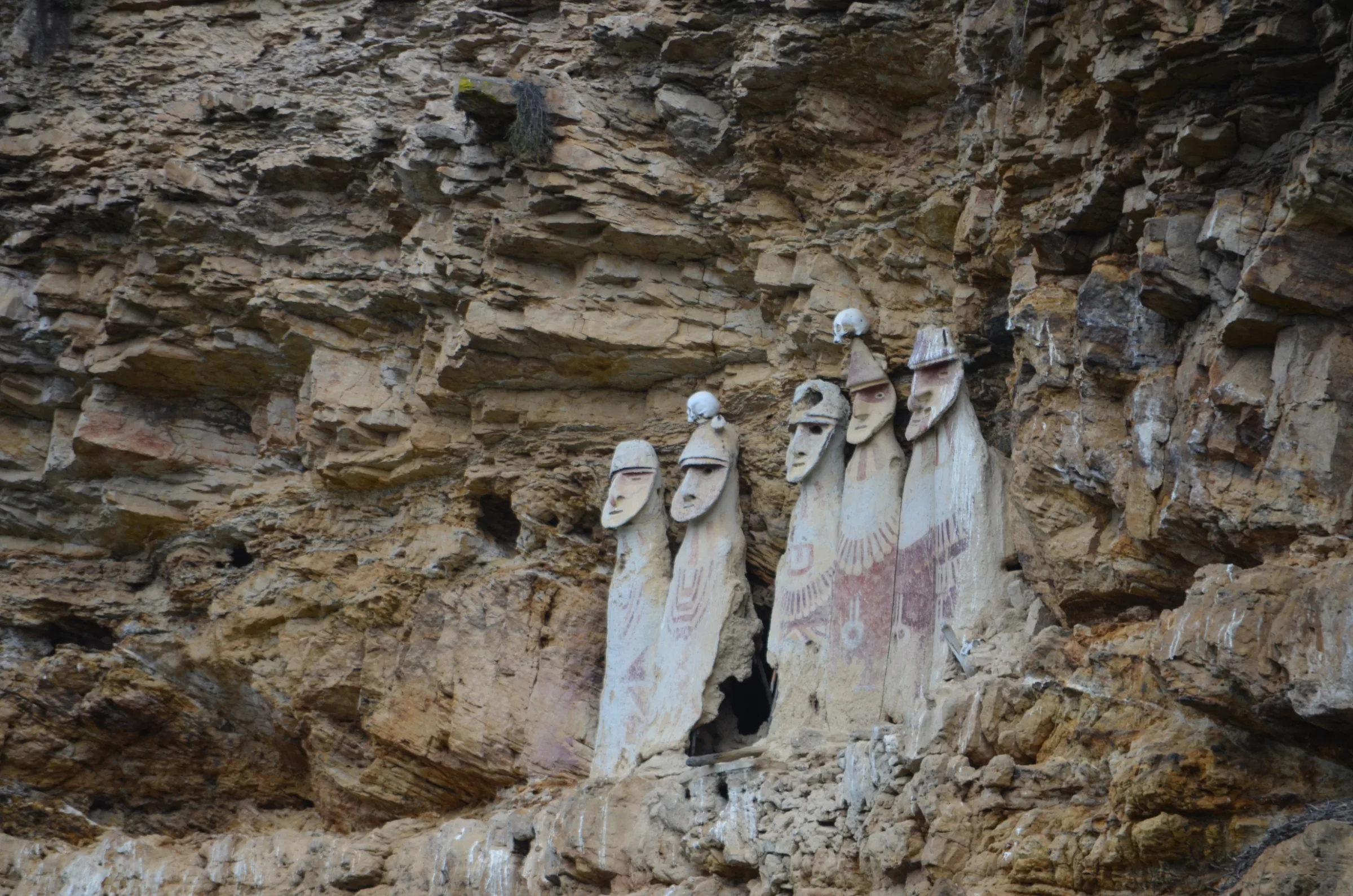 The Karajía sarcophagi on a cliff near Chachapoyas, Peru