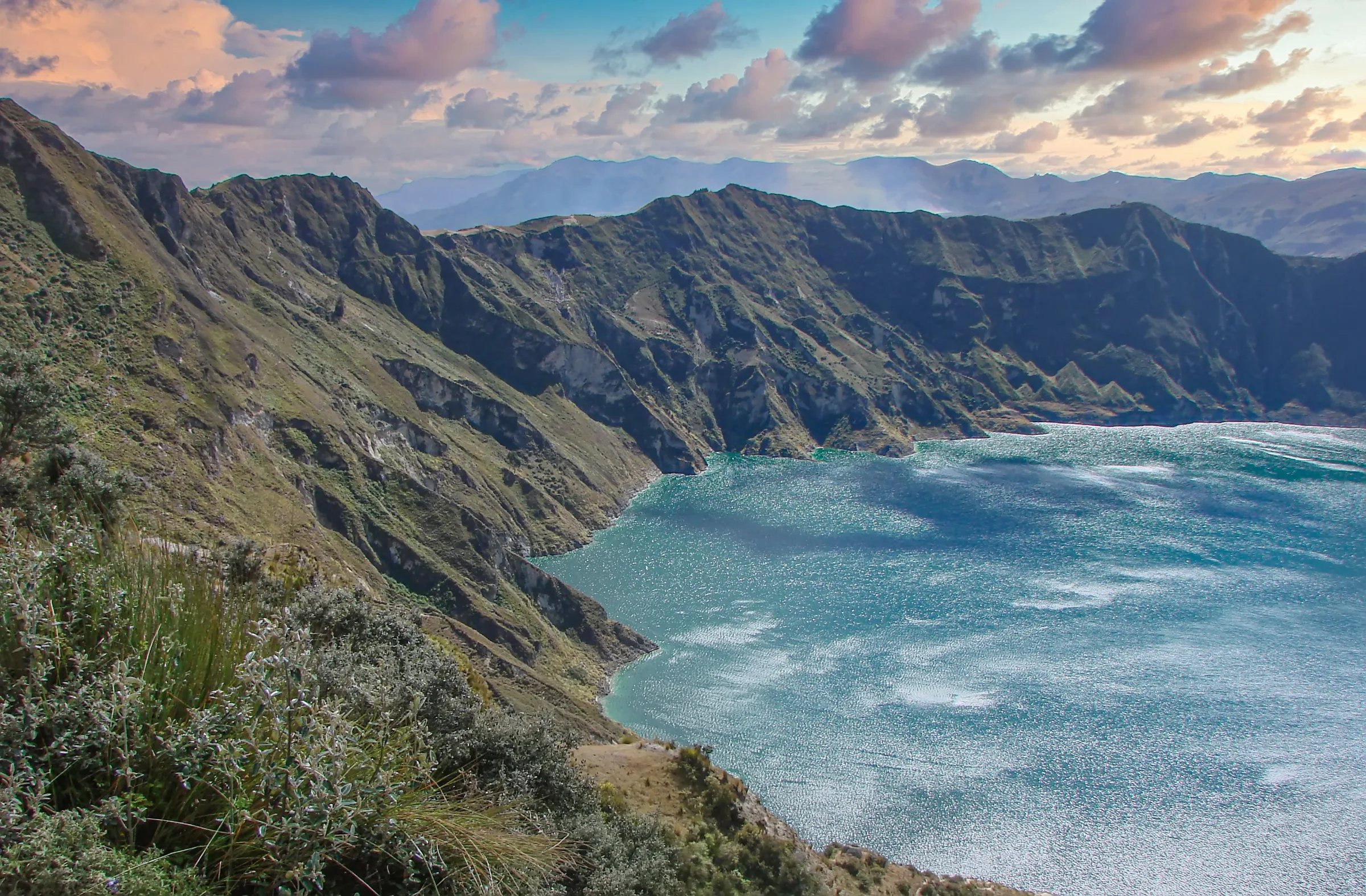 Trekking the Quilotoa Loop along the crater ridge, Ecuador