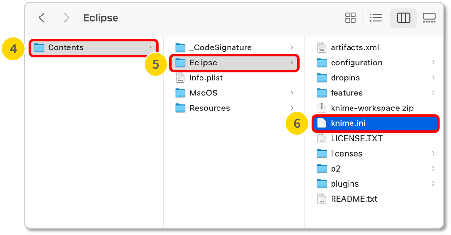 knime.iniファイルをテキスト編集アプリで開く手順
