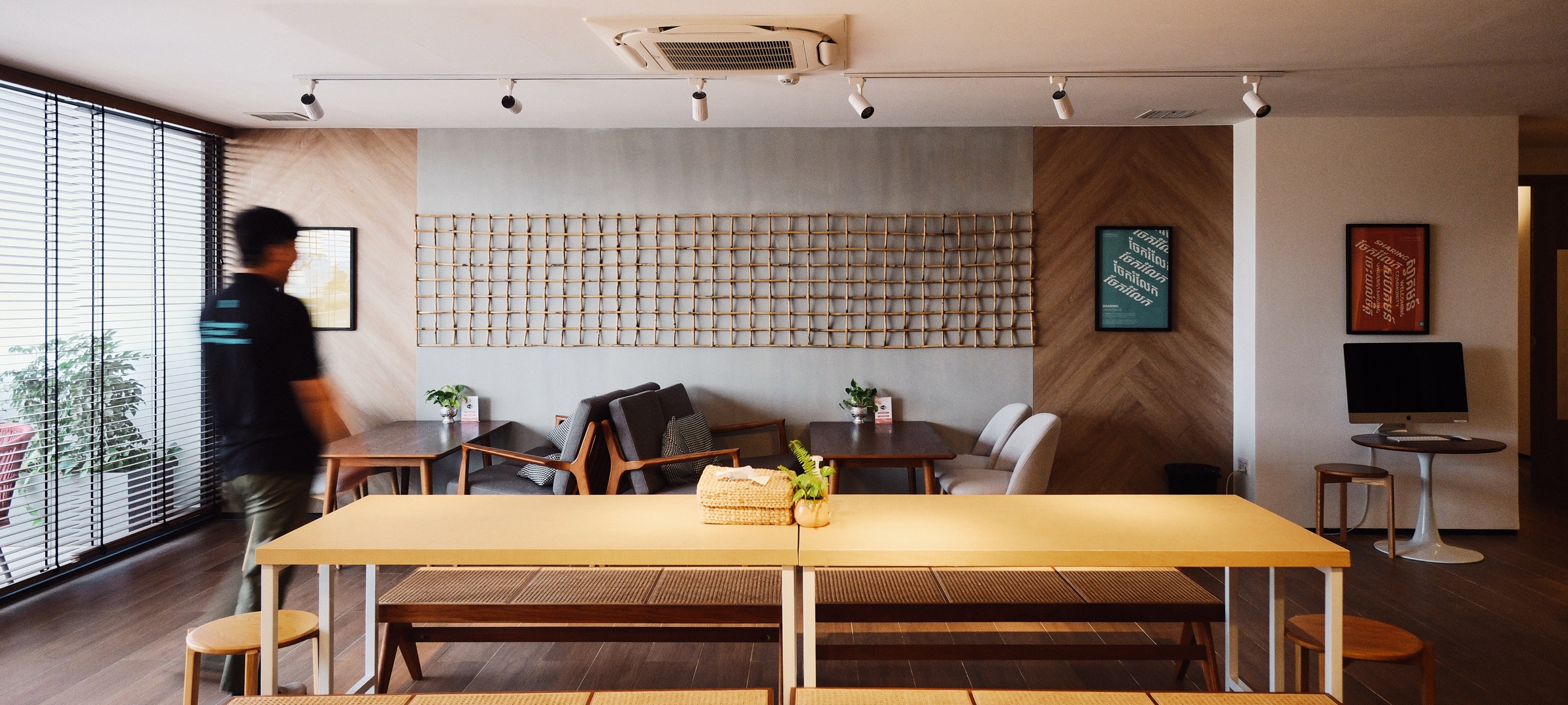 The dining area and lounge wall