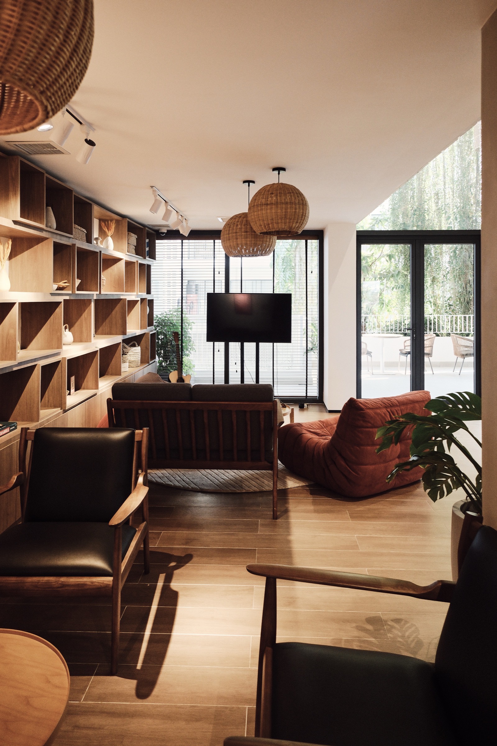 The living room, looking out to the terrace