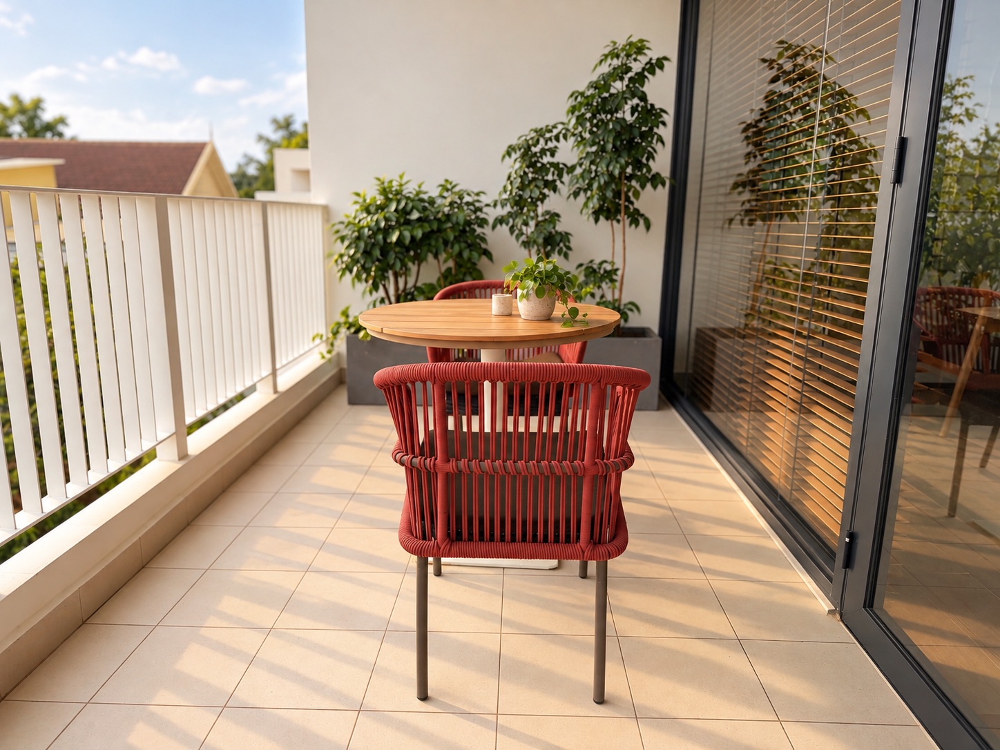Table for two on a shared balcony