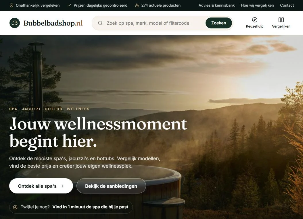 Homepage van Bubbelbadshop.nl